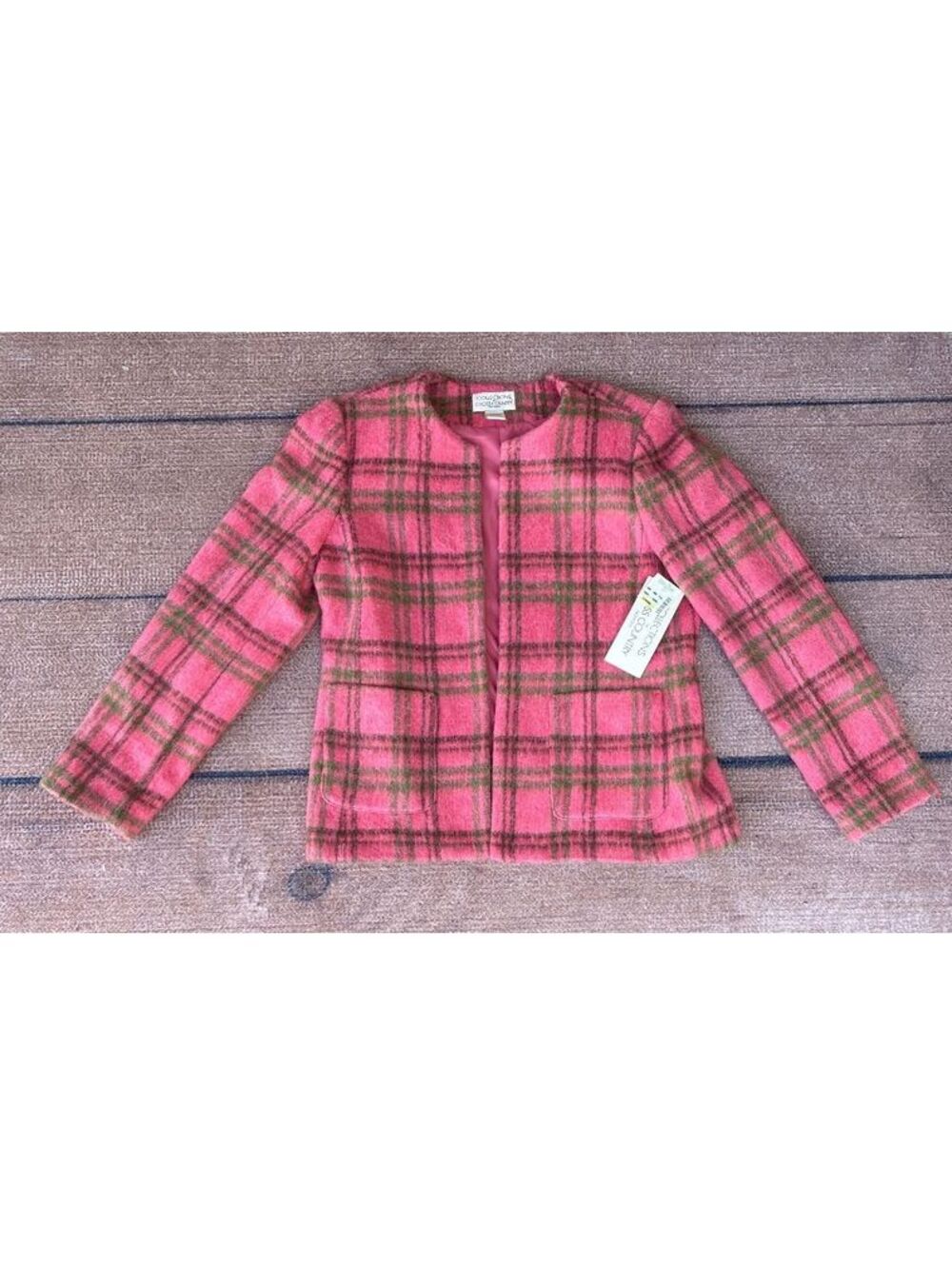 Tartan plaid pink green check wool blend preppy old money vintage blazer 10